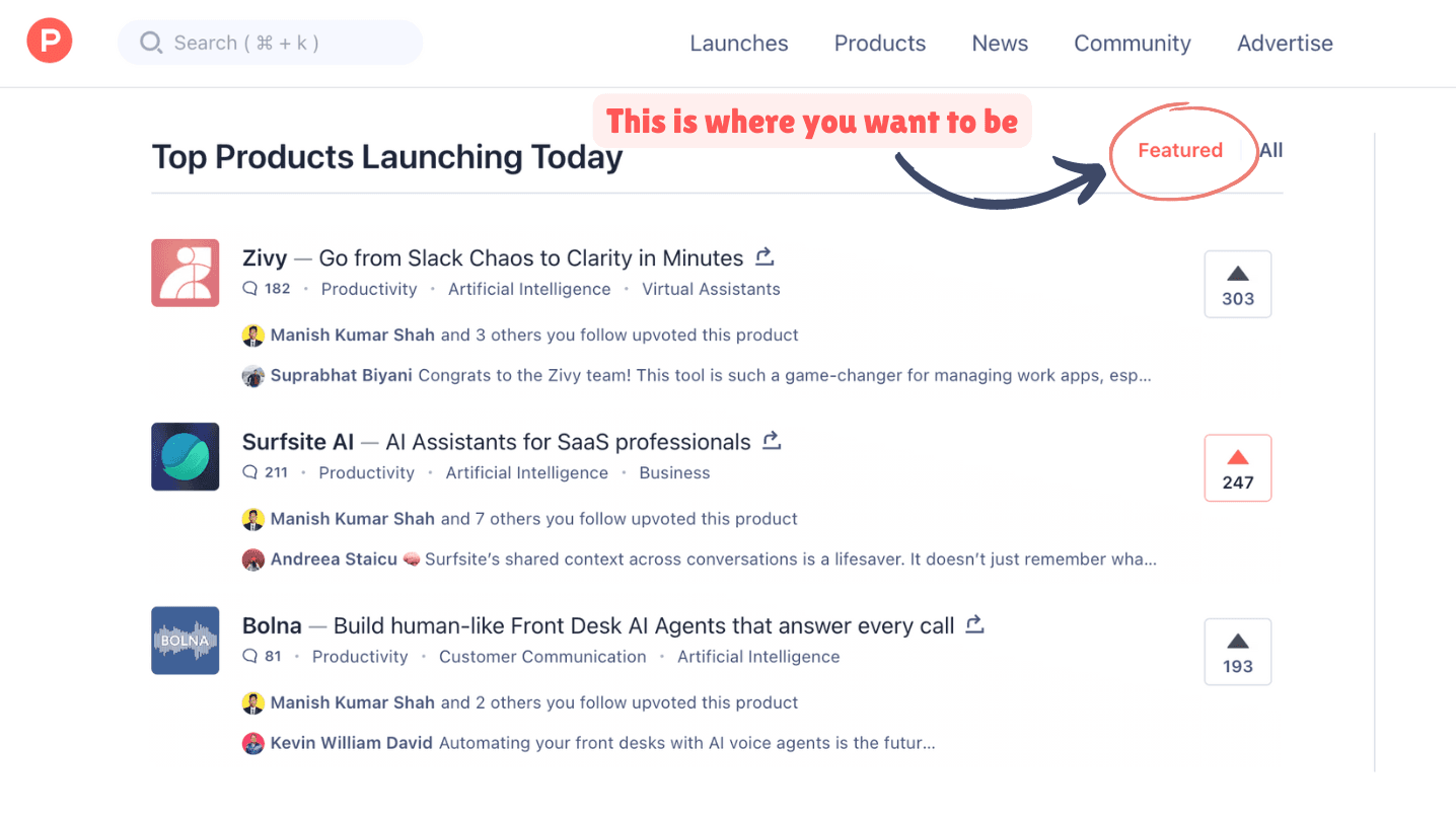 Product Hunt screenshot