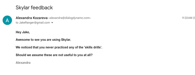 Image of email asking for feedback